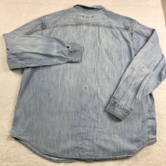 Levi Strauss Signature Pearl Snap Distressed Denim Shirt Men's Size XL - Picture 2 of 9
